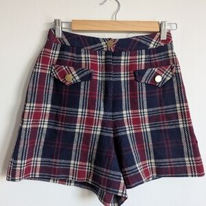 Vintage 60s/70s Blue & Red Plaid High Waisted Shorts 4 Retro Wool